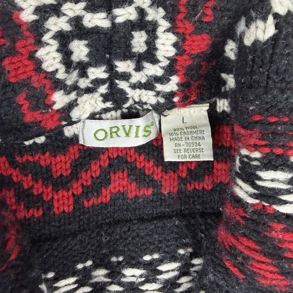Orvis Women's Cardigan Sweater Wool Cashmere Button Front Black Red Nordic Sz Lg - Picture 4 of 8
